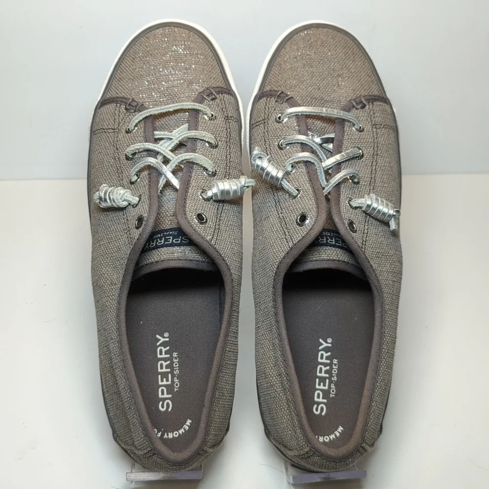 Sperry Top Sider Seacoast grey and silver metallic boat shoe woman's size 10